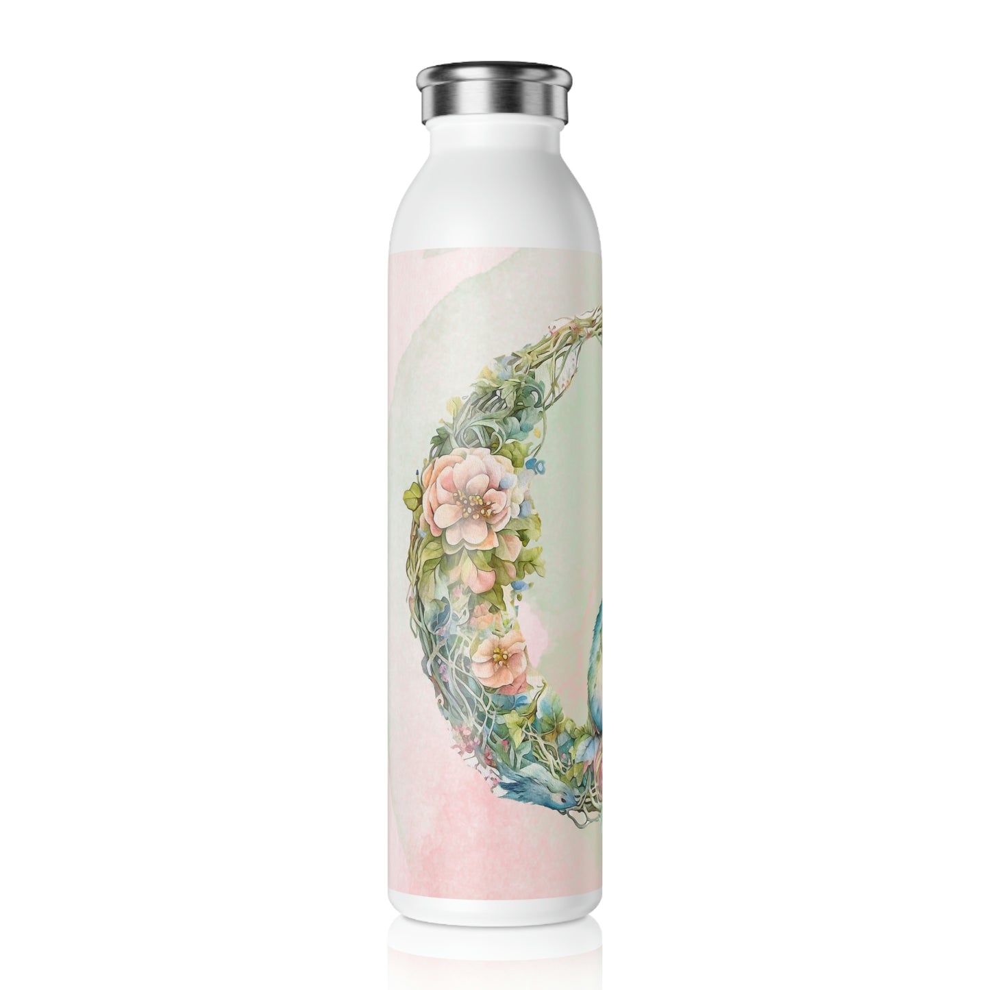 Spring Bird in Wreath Watercolor Slim Water Bottle