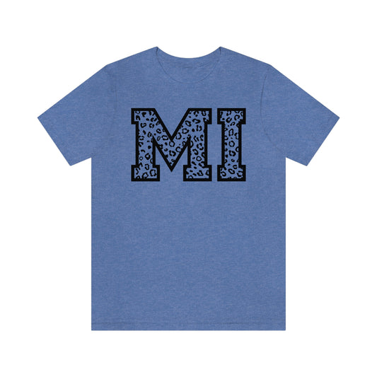 Michigan MI Leopard Print Letters Short Sleeve T-shirt