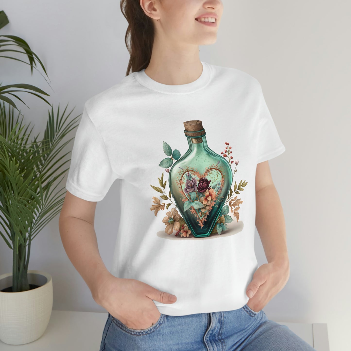 Vintage Bottle Floral Unisex Jersey Short Sleeve Tee