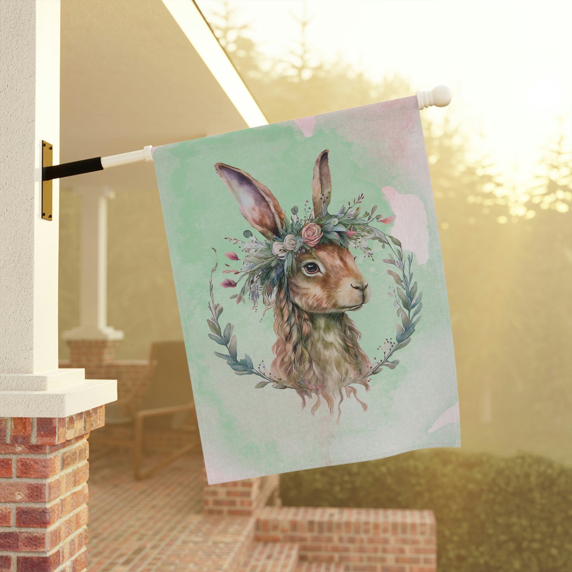 Rabbit in Spring Wreath Garden & House Banner