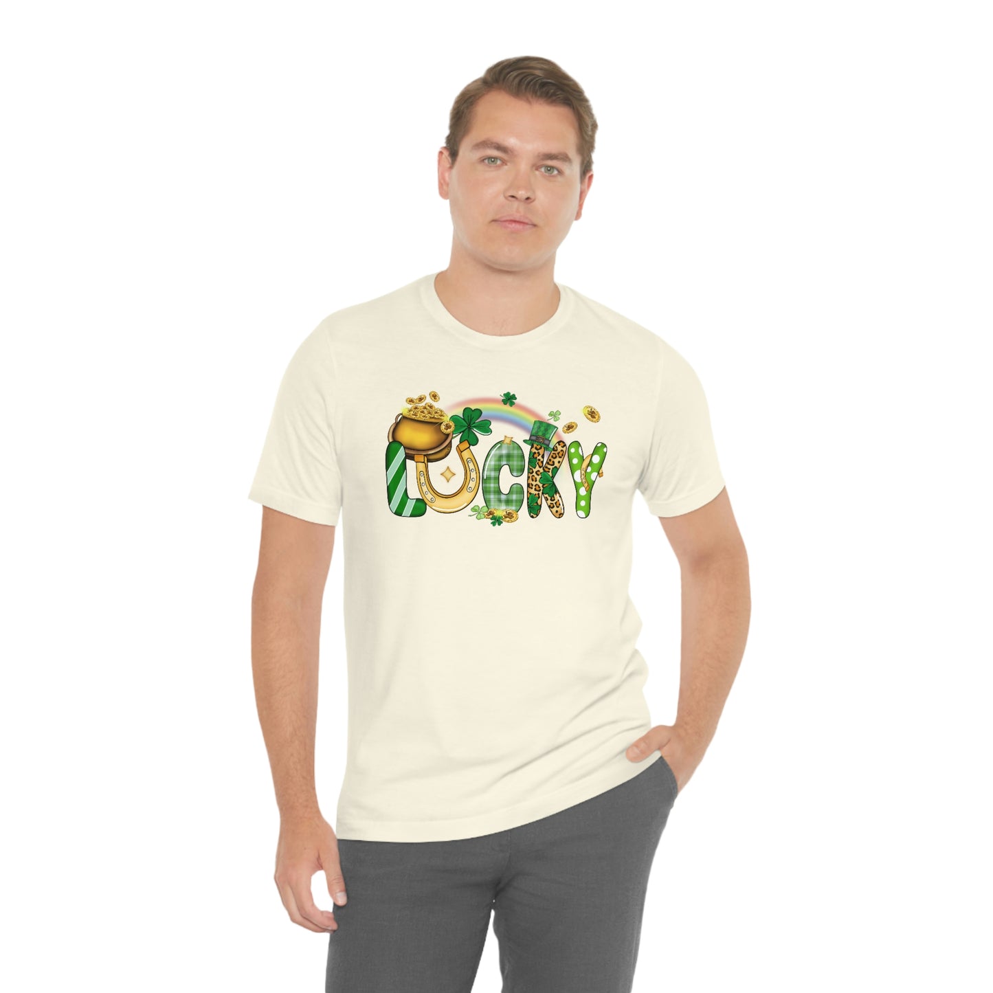 Lucky Rainbow Pot of Gold St. Patrick's Day Unisex Jersey Short Sleeve Tee