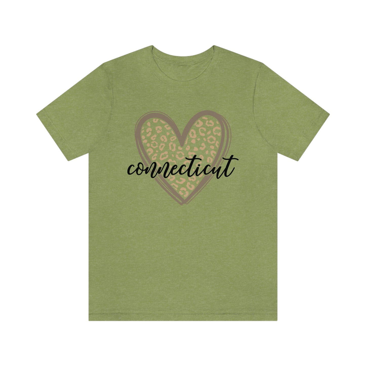 Connecticut Gold Leopard Print Heart Script Short Sleeve T-shirt