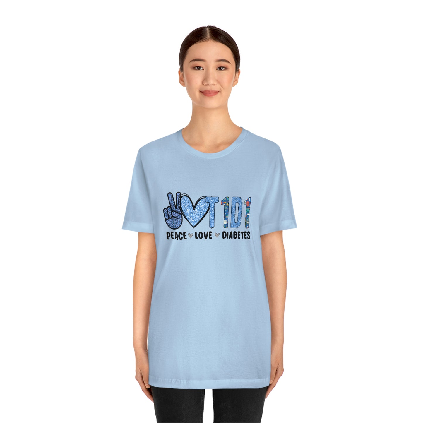 Peace Love T1D1 Diabetes Awareness Print Unisex Jersey Short Sleeve Tee