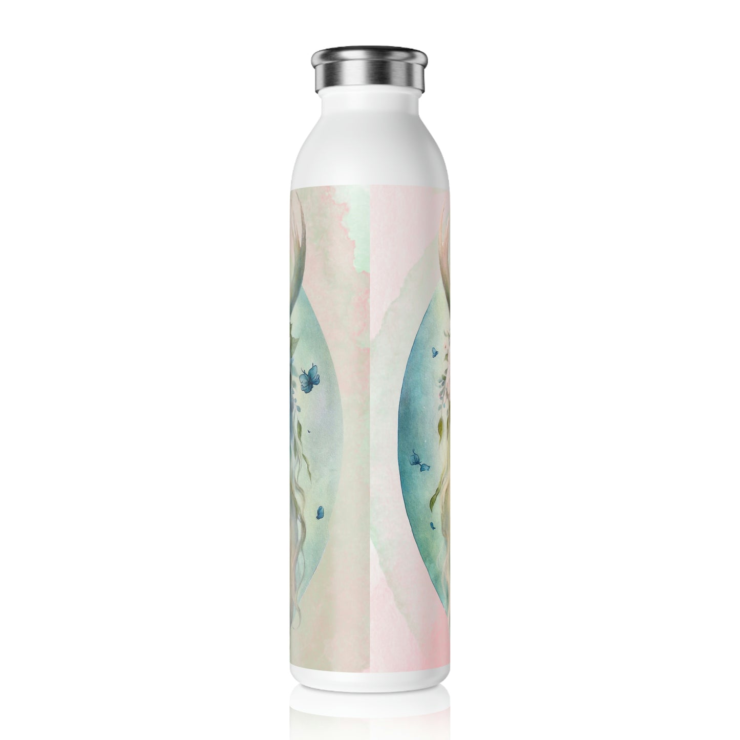 Girl Spring Flowers Watercolor Slim Water Bottle