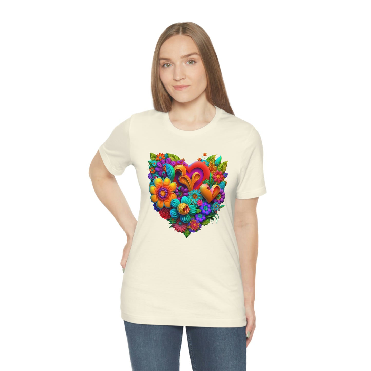 Bright Floral Heart Unisex Jersey Short Sleeve Tee