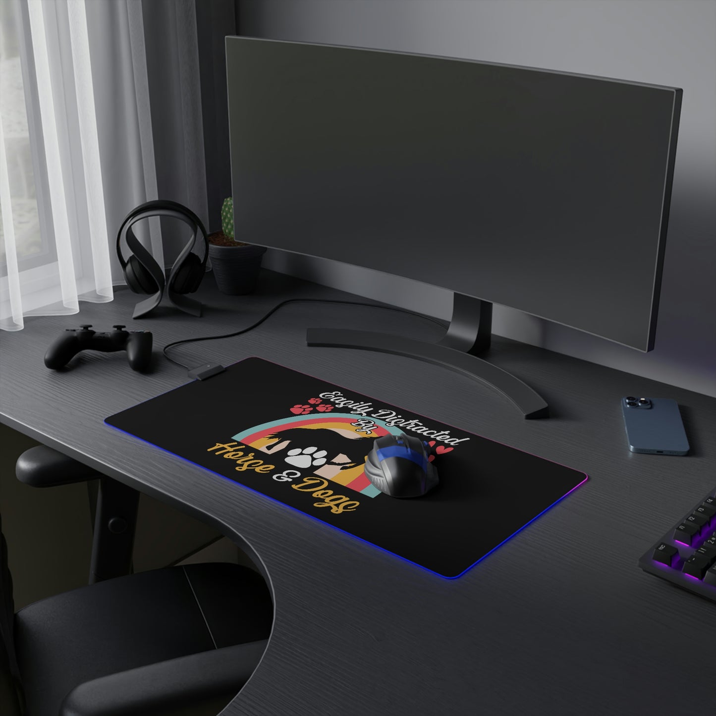 Easily Distracted by Horse and Dogs LED Gaming Mouse Pad