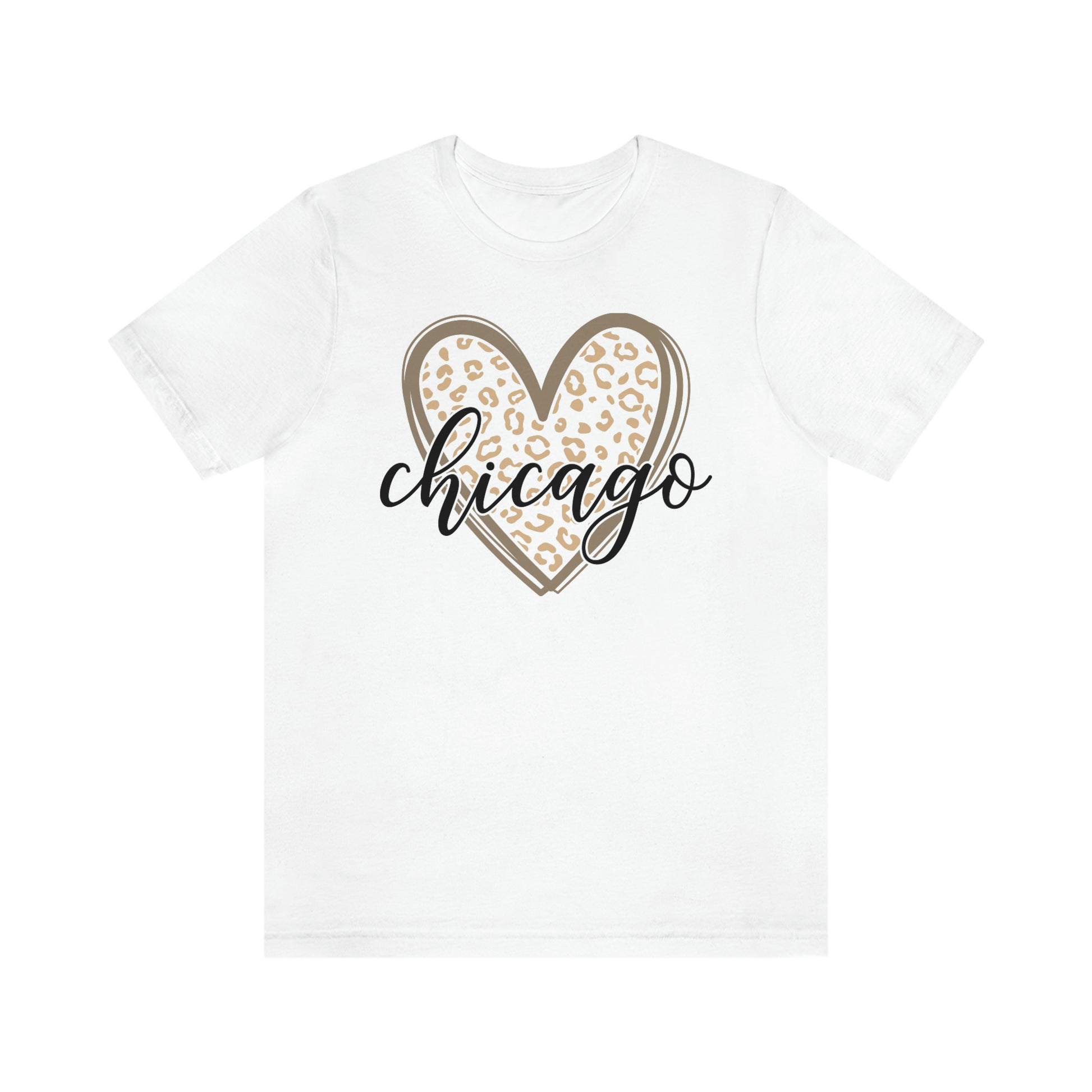 Chicago Gold Leopard Heart Black Script Short Sleeve T-shirt