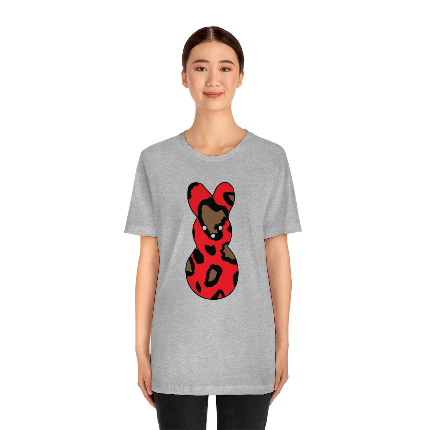 Red Leopard Print Bunny Easter Spring Print Unisex Jersey Short Sleeve Tee