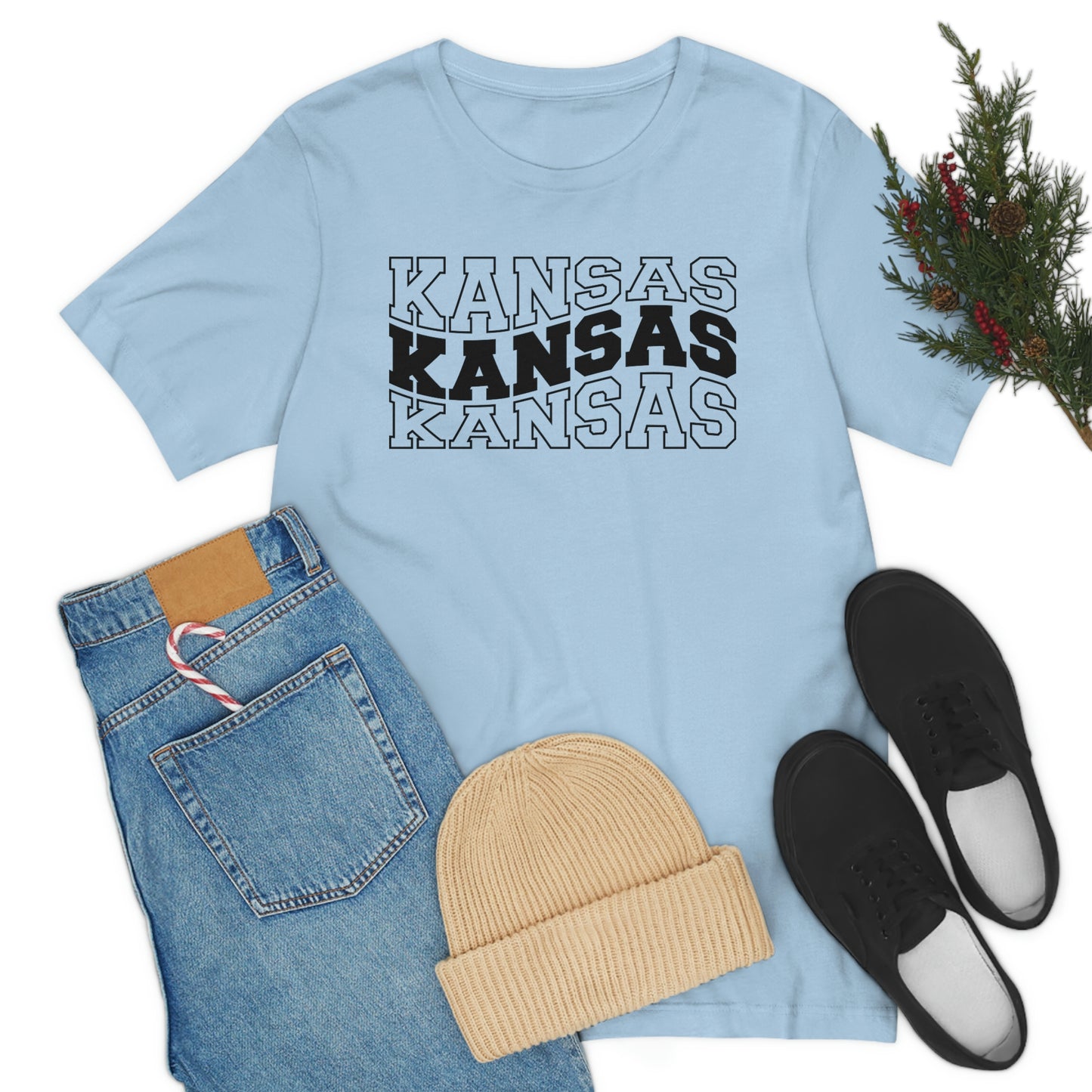 Kansas Varsity Letters Triple Wavy Short Sleeve T-shirt