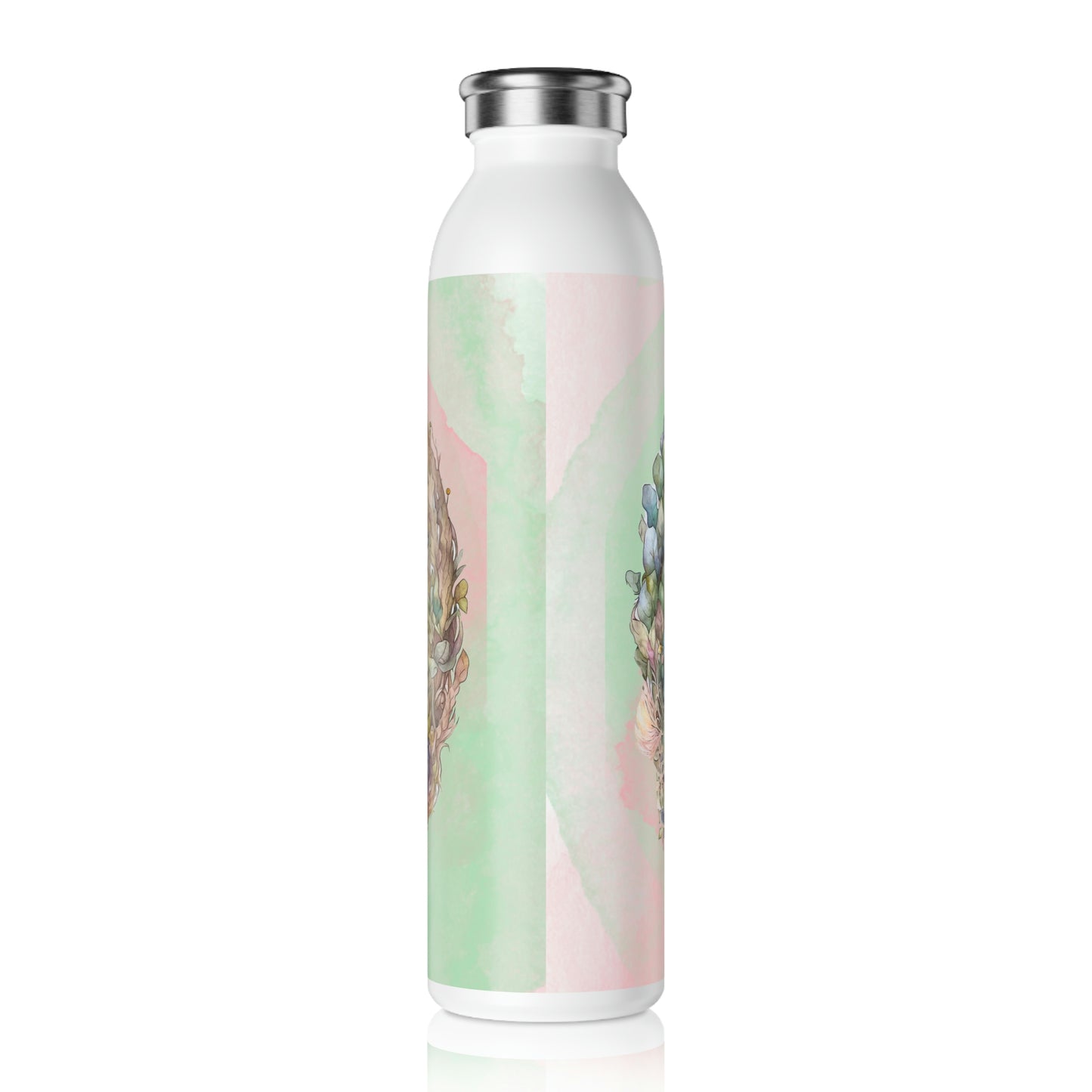 Spring Fox in Flower Wreath Watercolor Slim Water Bottle