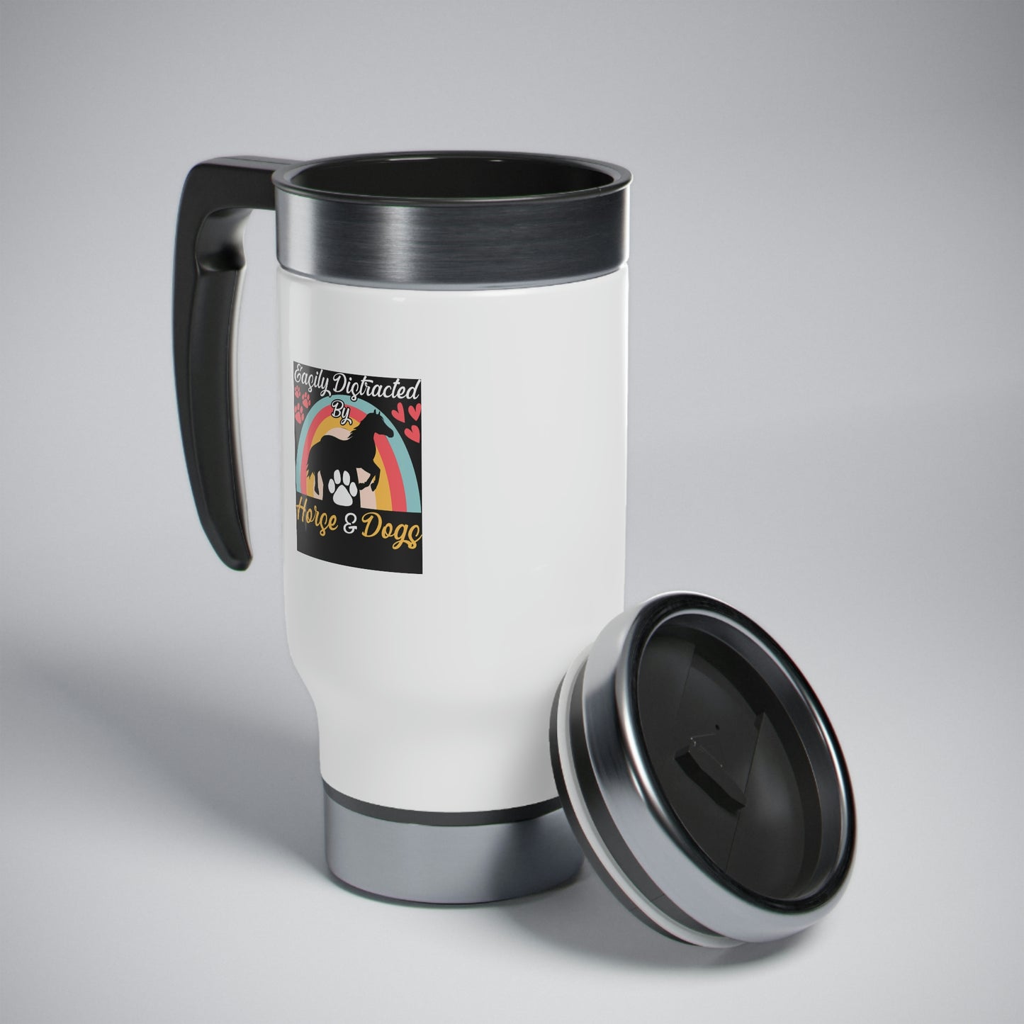 Easily Distracted by Horse and Dogs Stainless Steel Travel Mug with Handle, 14oz