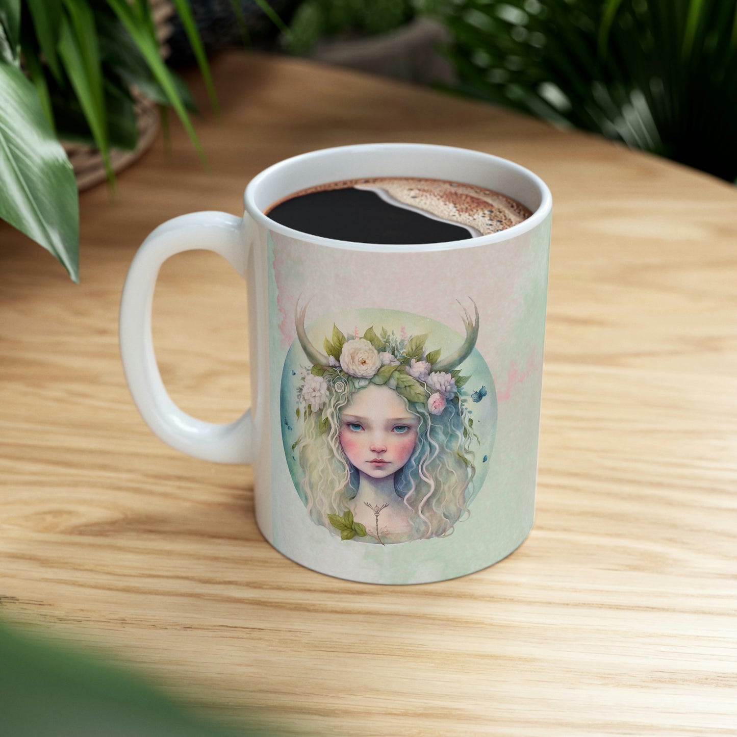 Girl in Spring Flowers Watercolor Ceramic Mug 11oz