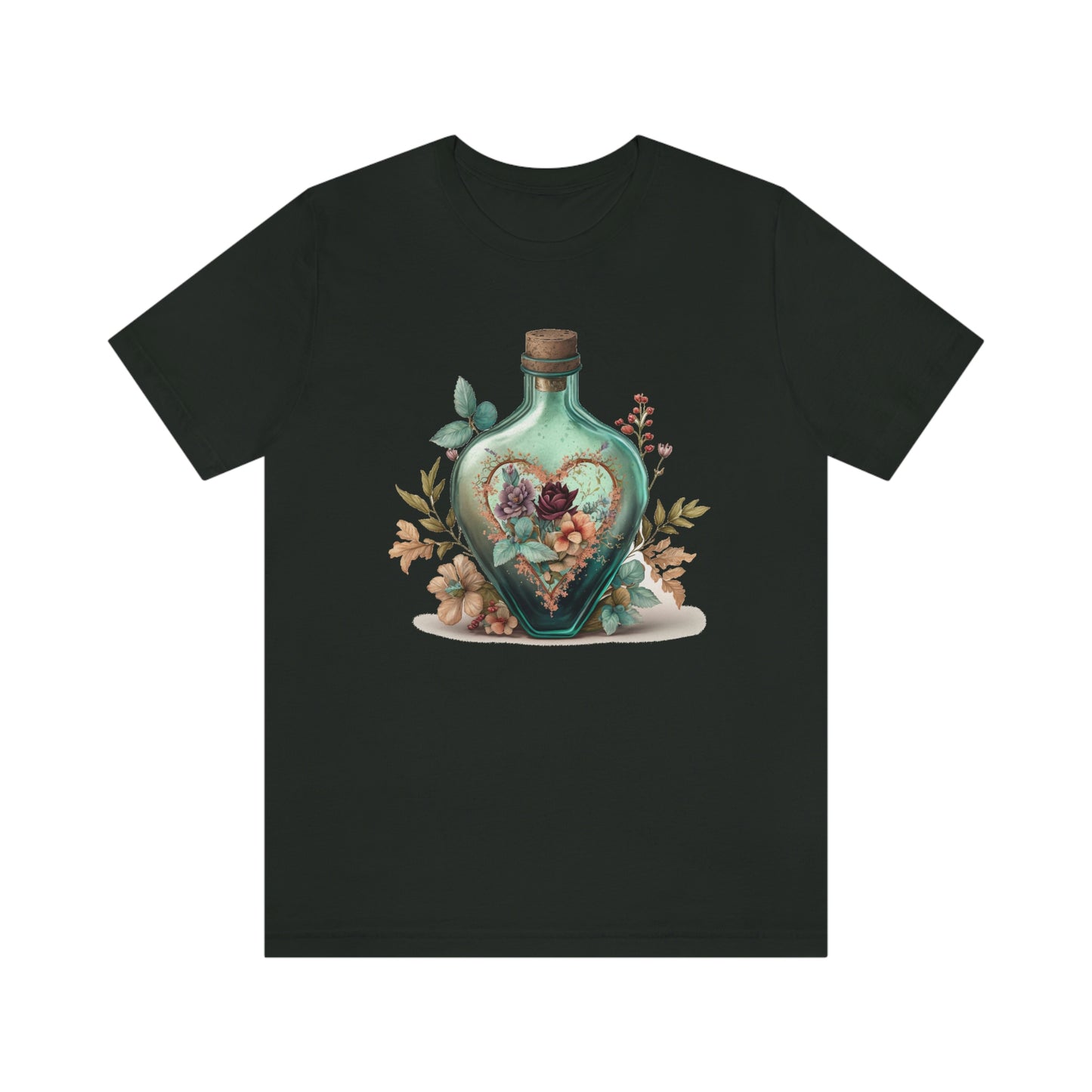 Vintage Bottle Floral Unisex Jersey Short Sleeve Tee