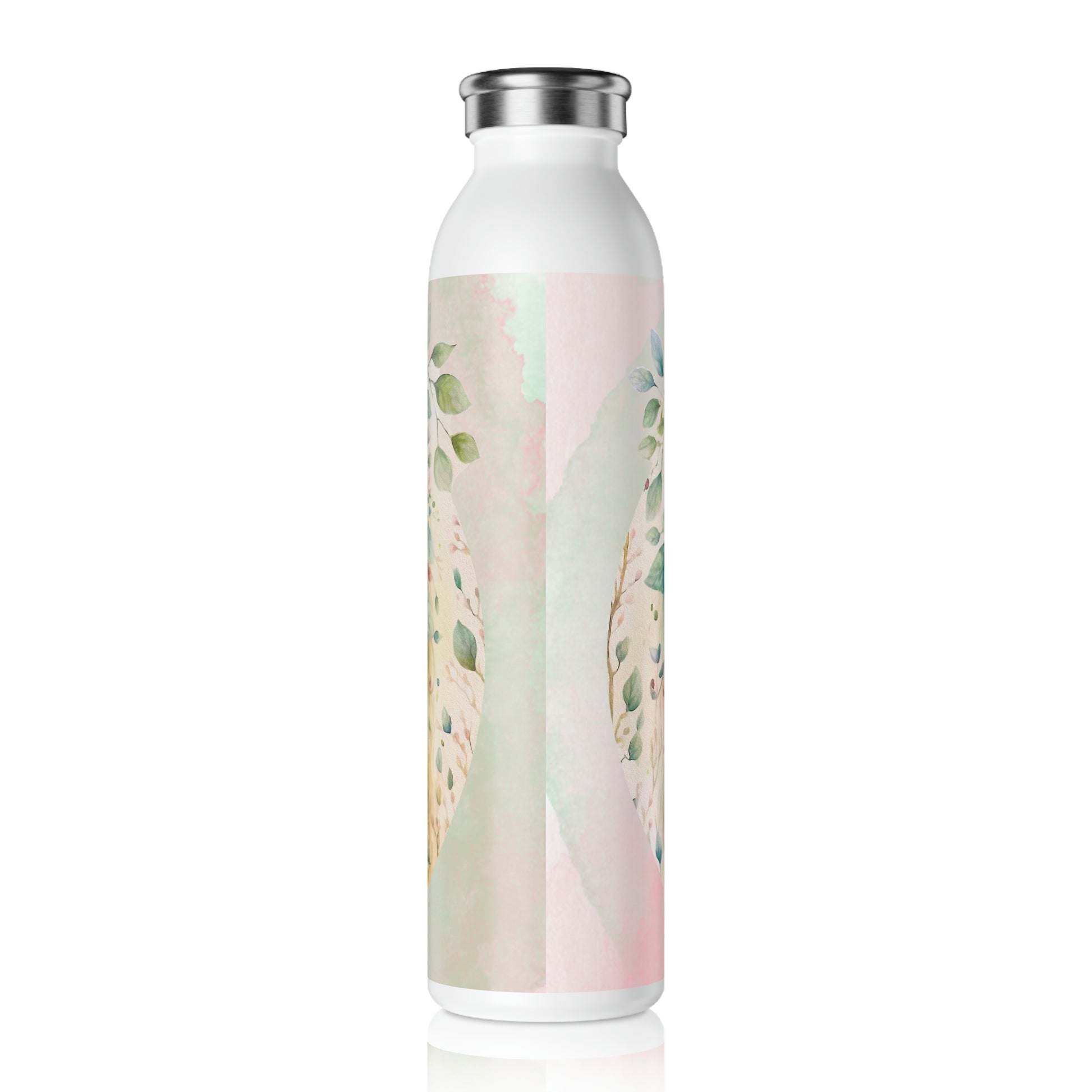 Girl Spring Flowers Watercolor Slim Water Bottle