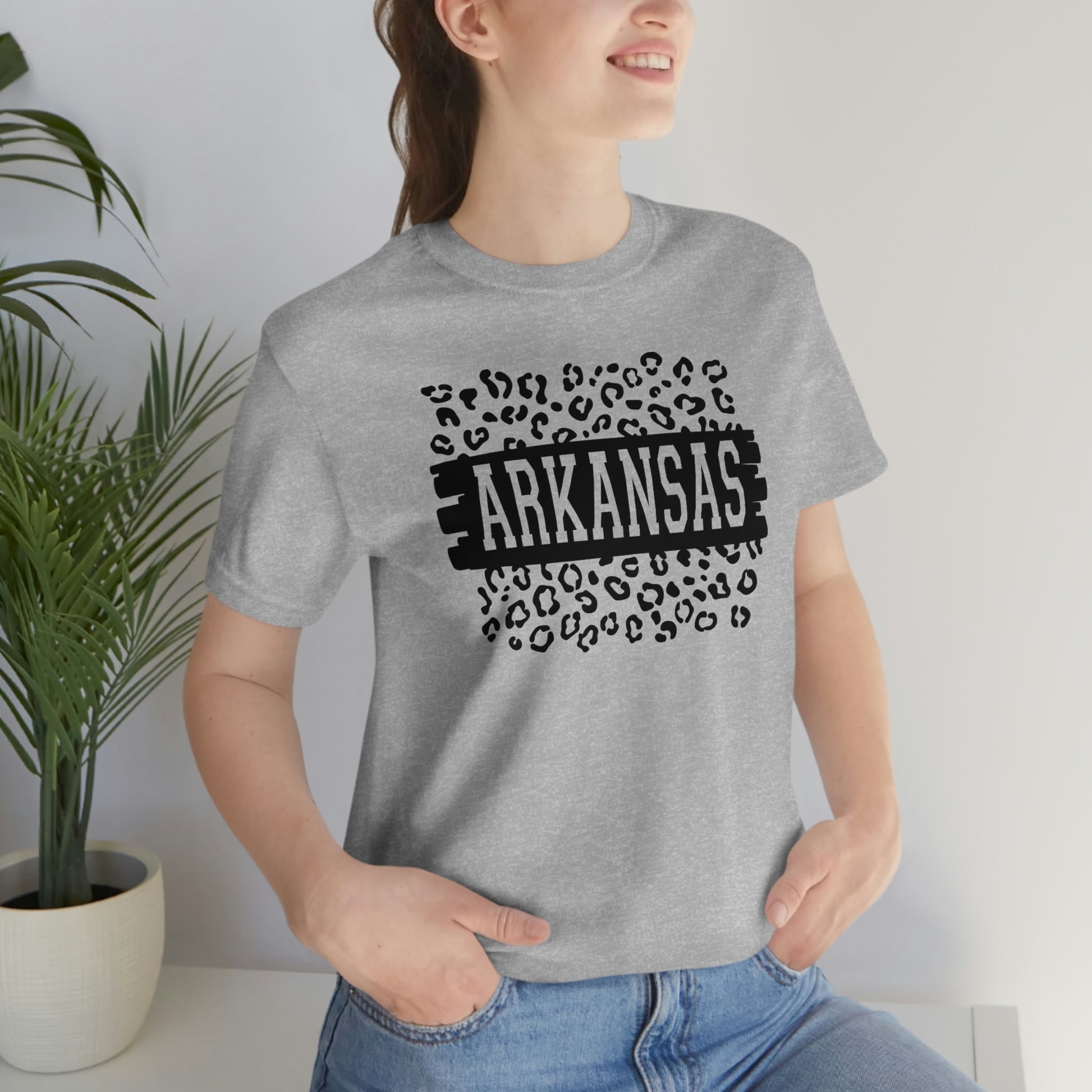 Arkansas Leopard Print US Flag Unisex Jersey Short Sleeve Tee Tshirt T-shirt