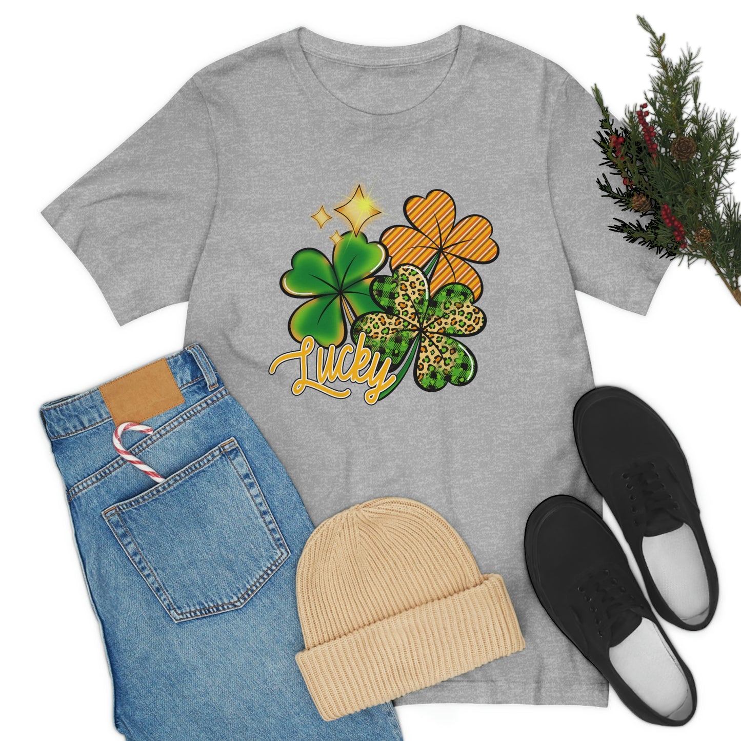 Lucky Shamrock Four Leaf Clover St. Patrick's Day Unisex Jersey Short Sleeve Tee
