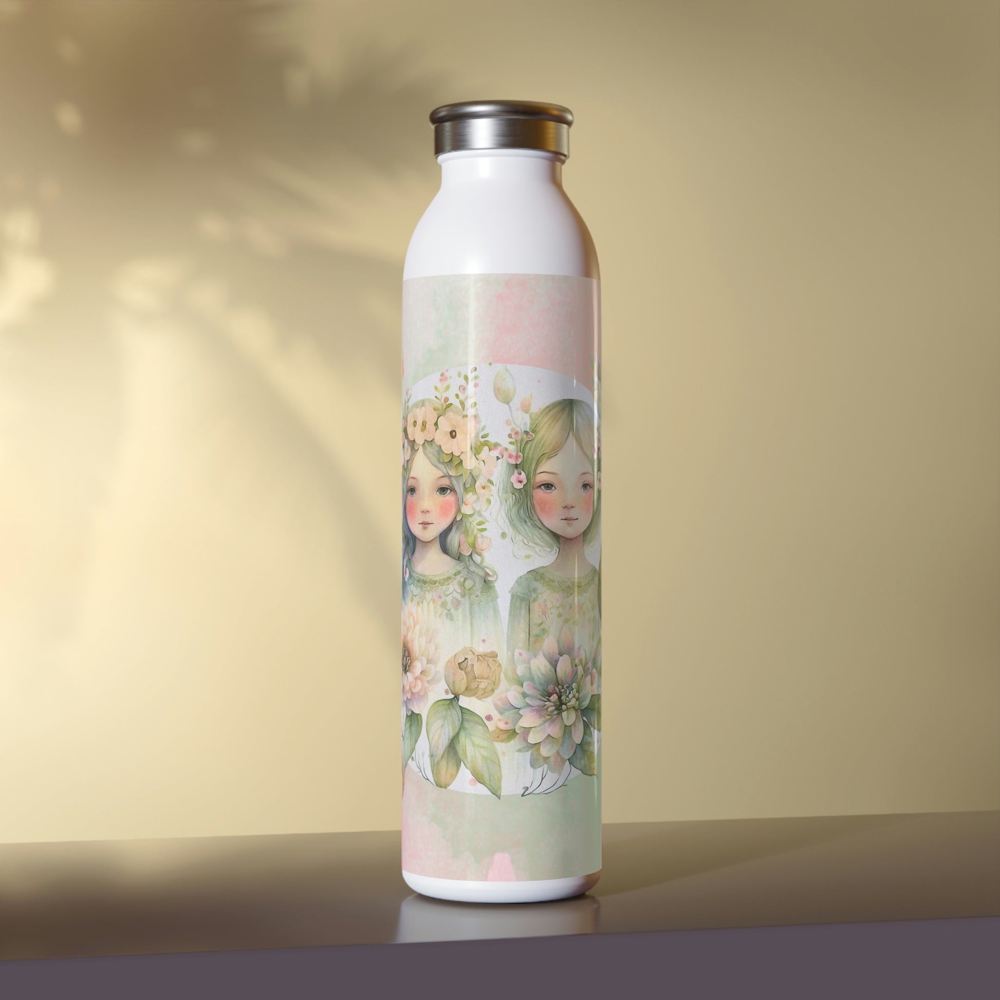 Girls Spring Flowers Watercolor Slim Water Bottle