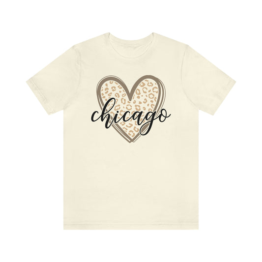 Chicago Gold Leopard Heart Black Script Short Sleeve T-shirt