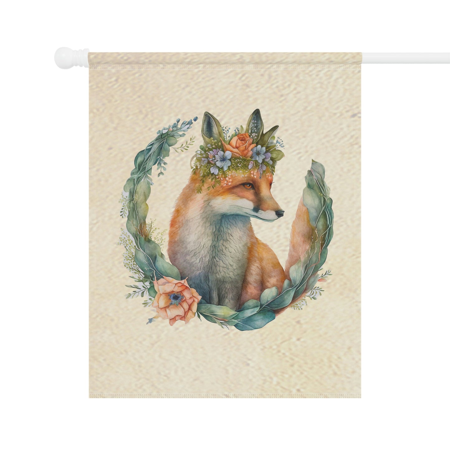 Watercolor Fox Peaking Through Wreath Garden & House Banner