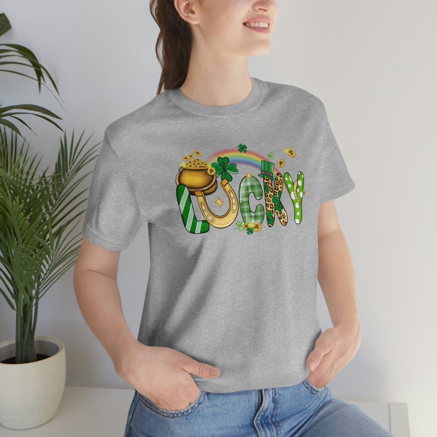 Lucky Rainbow Pot of Gold St. Patrick's Day Unisex Jersey Short Sleeve Tee