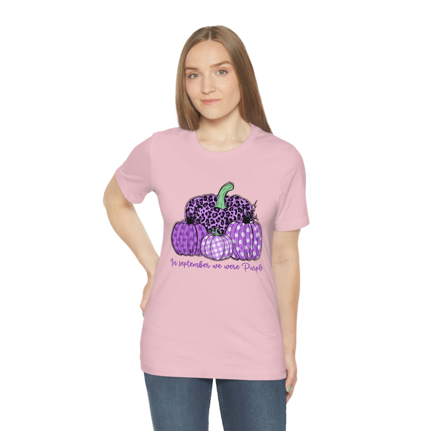 In September We Wear Purple Alzheimer's Print Unisex Jersey Short Sleeve Tee