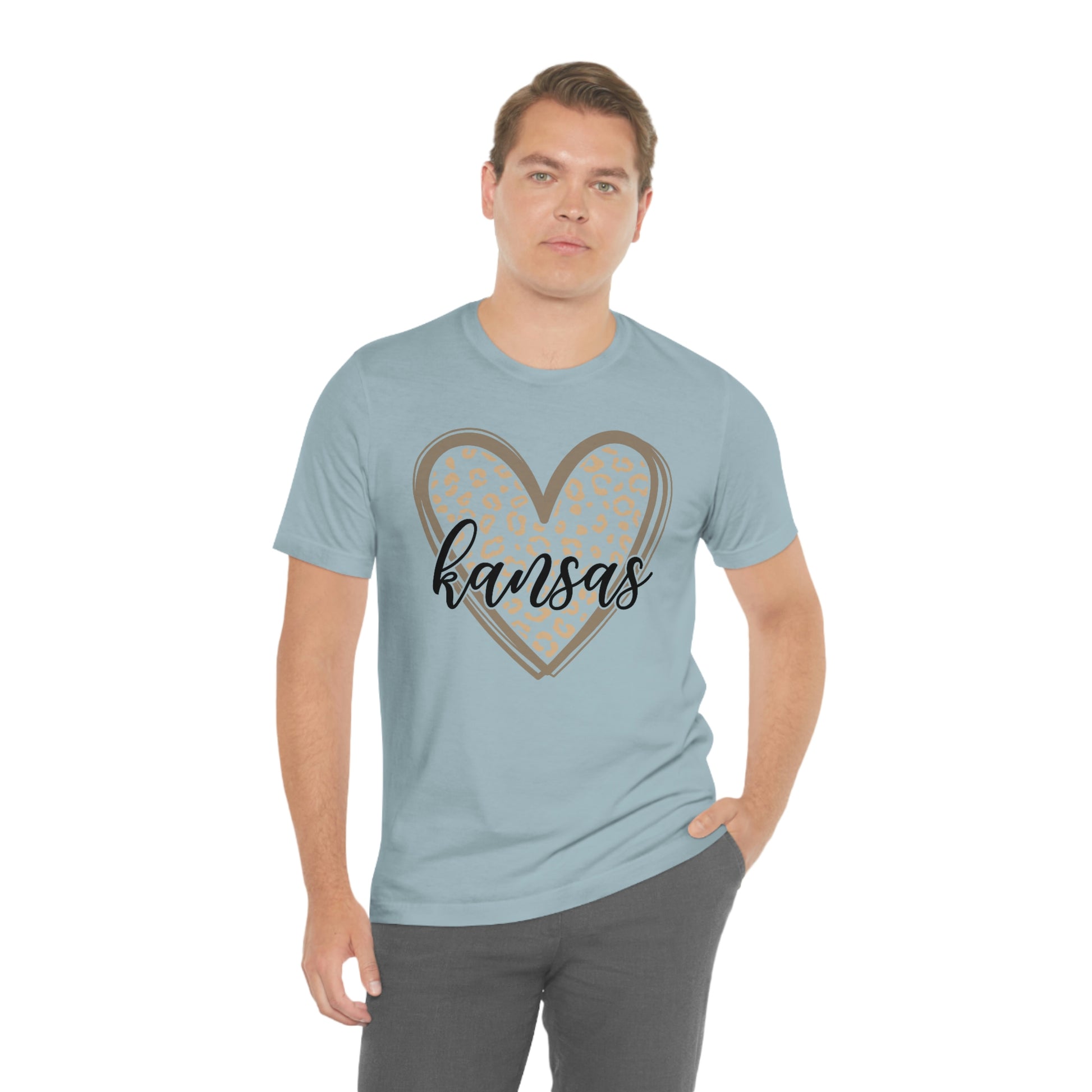 Kansas Gold Leopard Heart Black Script Short Sleeve T-shirt