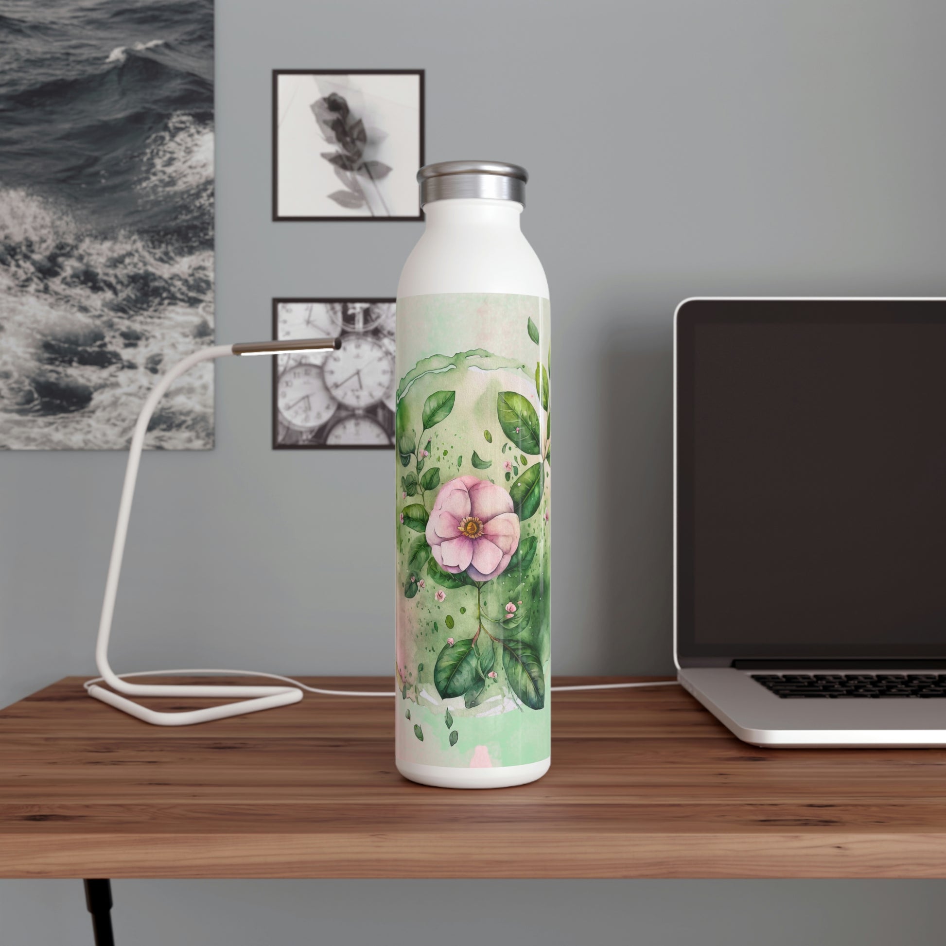 Spring Flowers Watercolor Slim Water Bottle