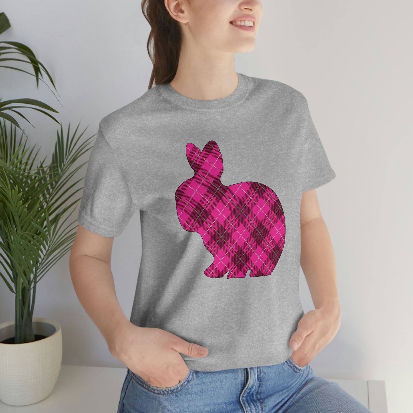 Pink Plaid Bunny Spring Easter Unisex Jersey Short Sleeve Tee