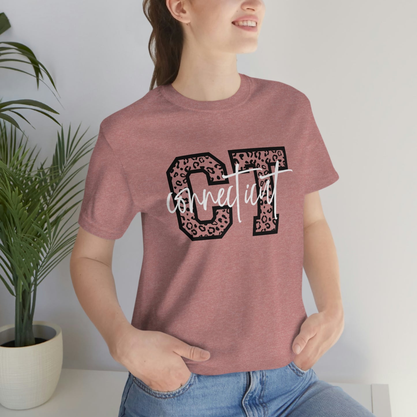 Connecticut Leopard Print Script Short Sleeve T-shirt