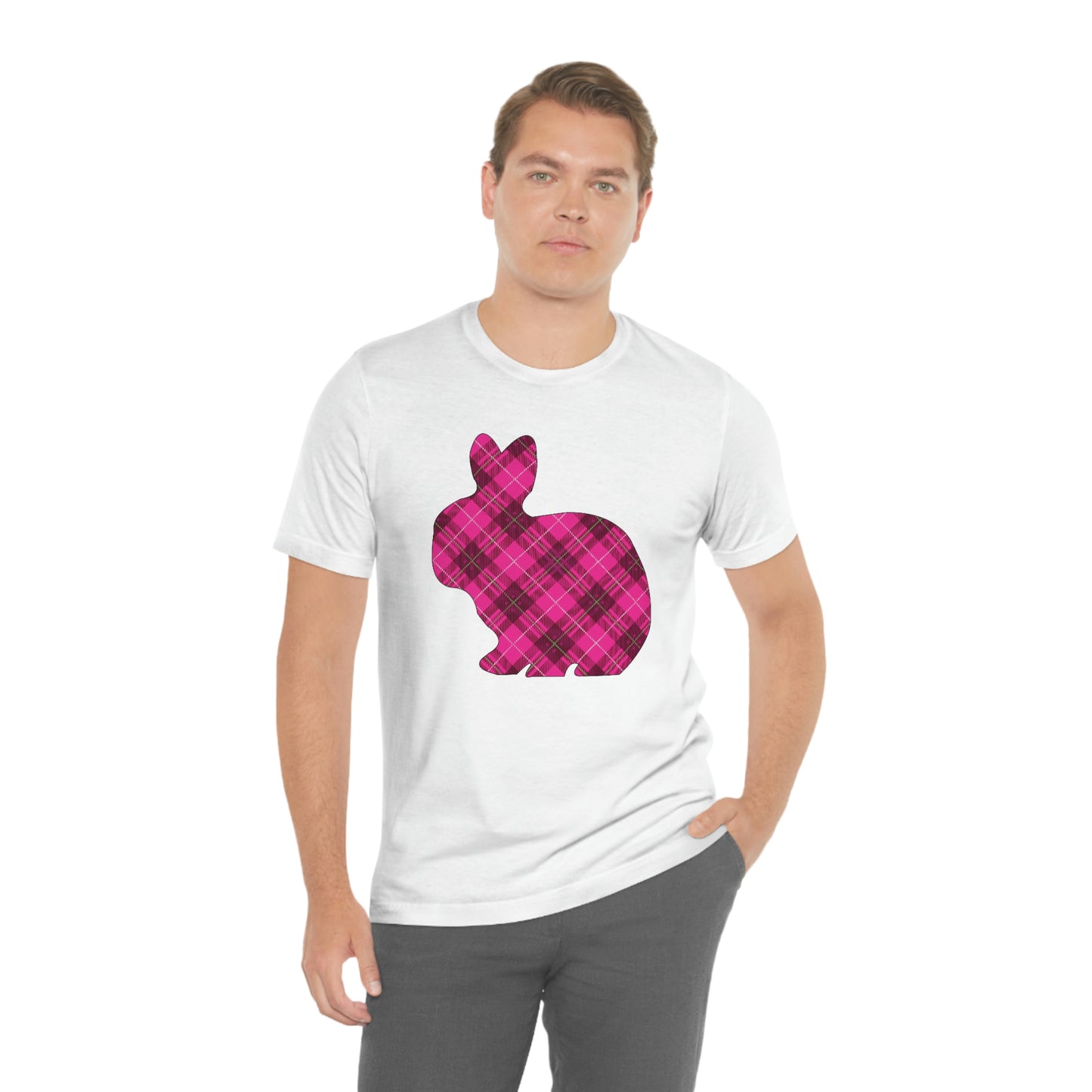 Pink Plaid Bunny Spring Easter Unisex Jersey Short Sleeve Tee