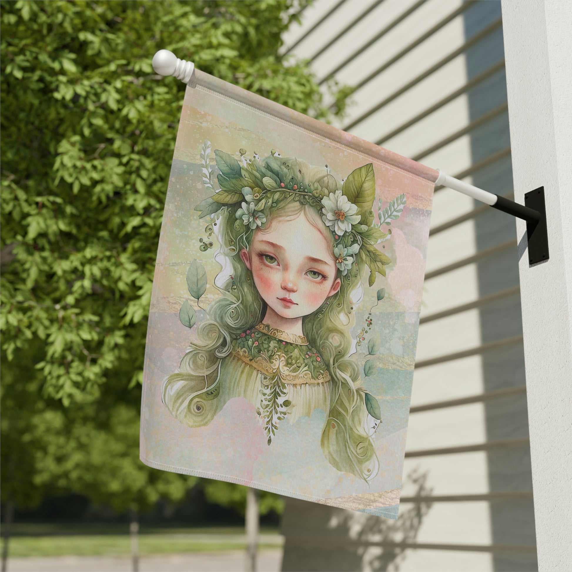 Spring Wood Sprite  Watercolor Garden & House Banner