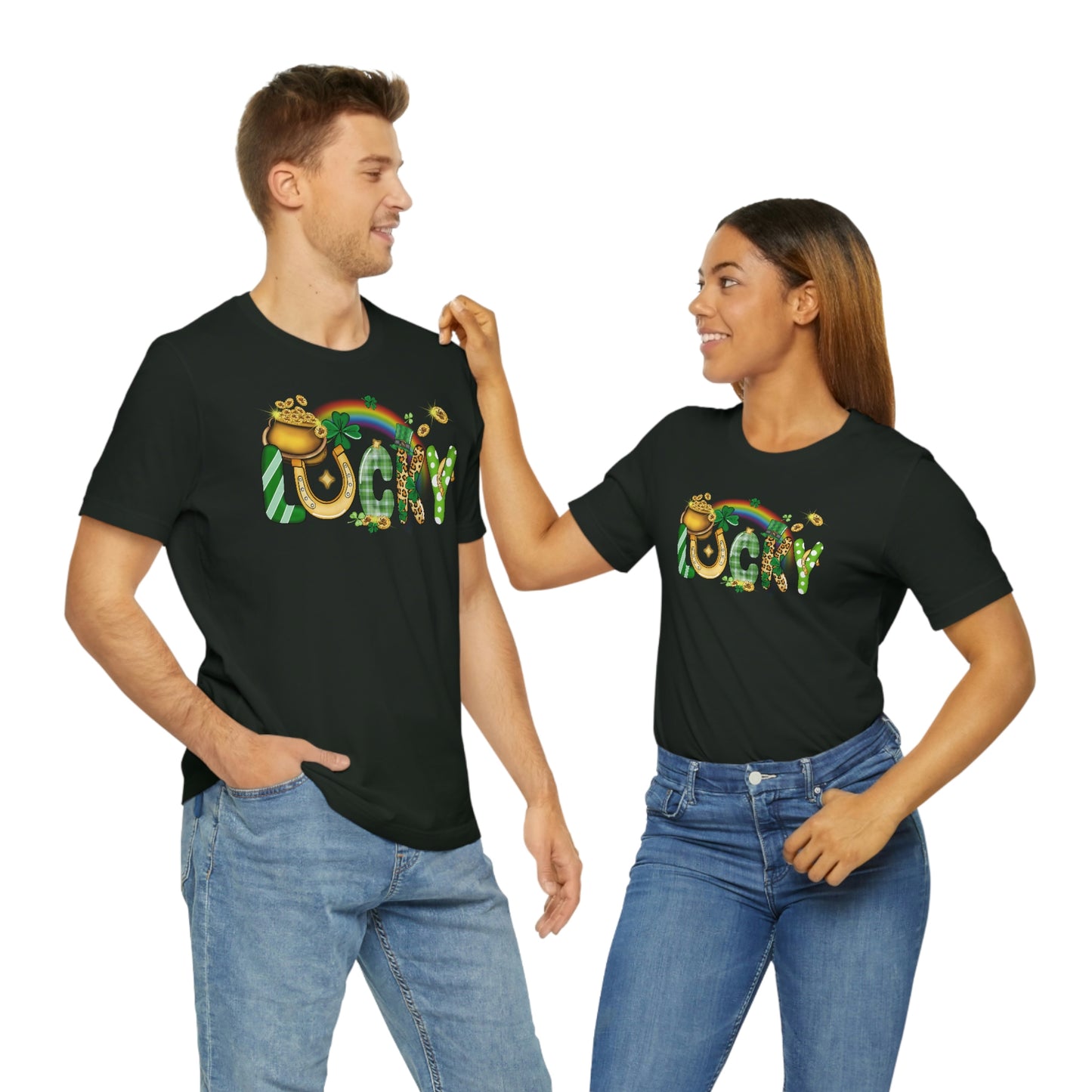 Lucky Rainbow Pot of Gold St. Patrick's Day Unisex Jersey Short Sleeve Tee