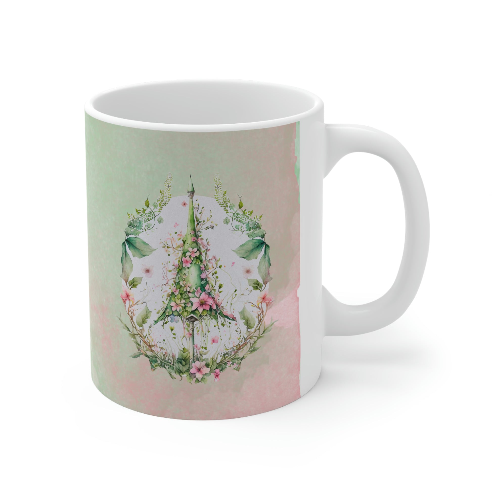 Spring Topiary Watercolor Ceramic Mug 11oz