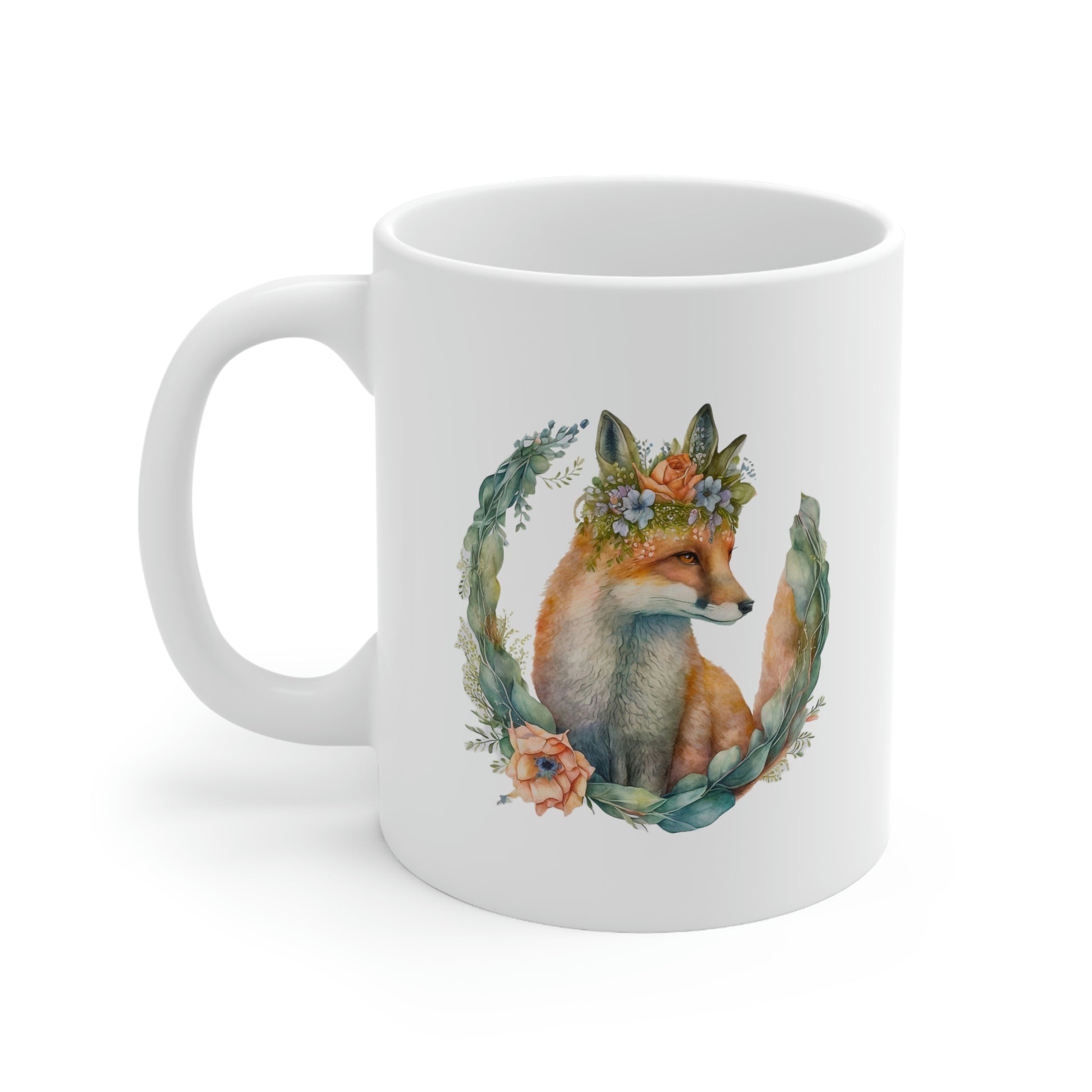 Spring Watercolor Fox Wreath Ceramic Mug 11oz