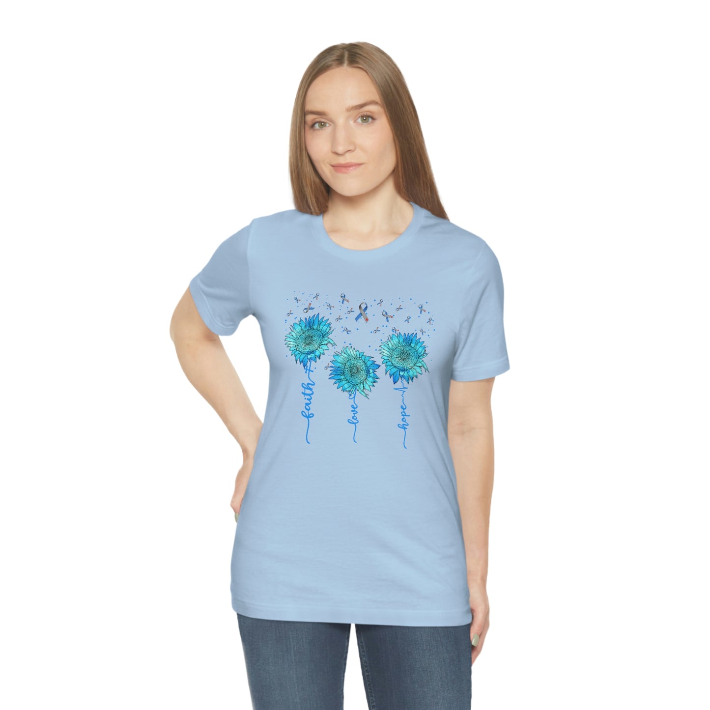 Faith Hope Love Sunflowers Diabetes Awareness Print Unisex Jersey Short Sleeve Tee