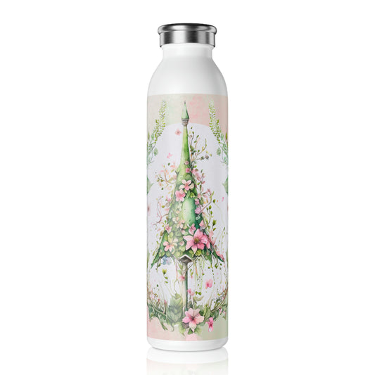 Spring Topiary Flowers Watercolor Slim Water Bottle