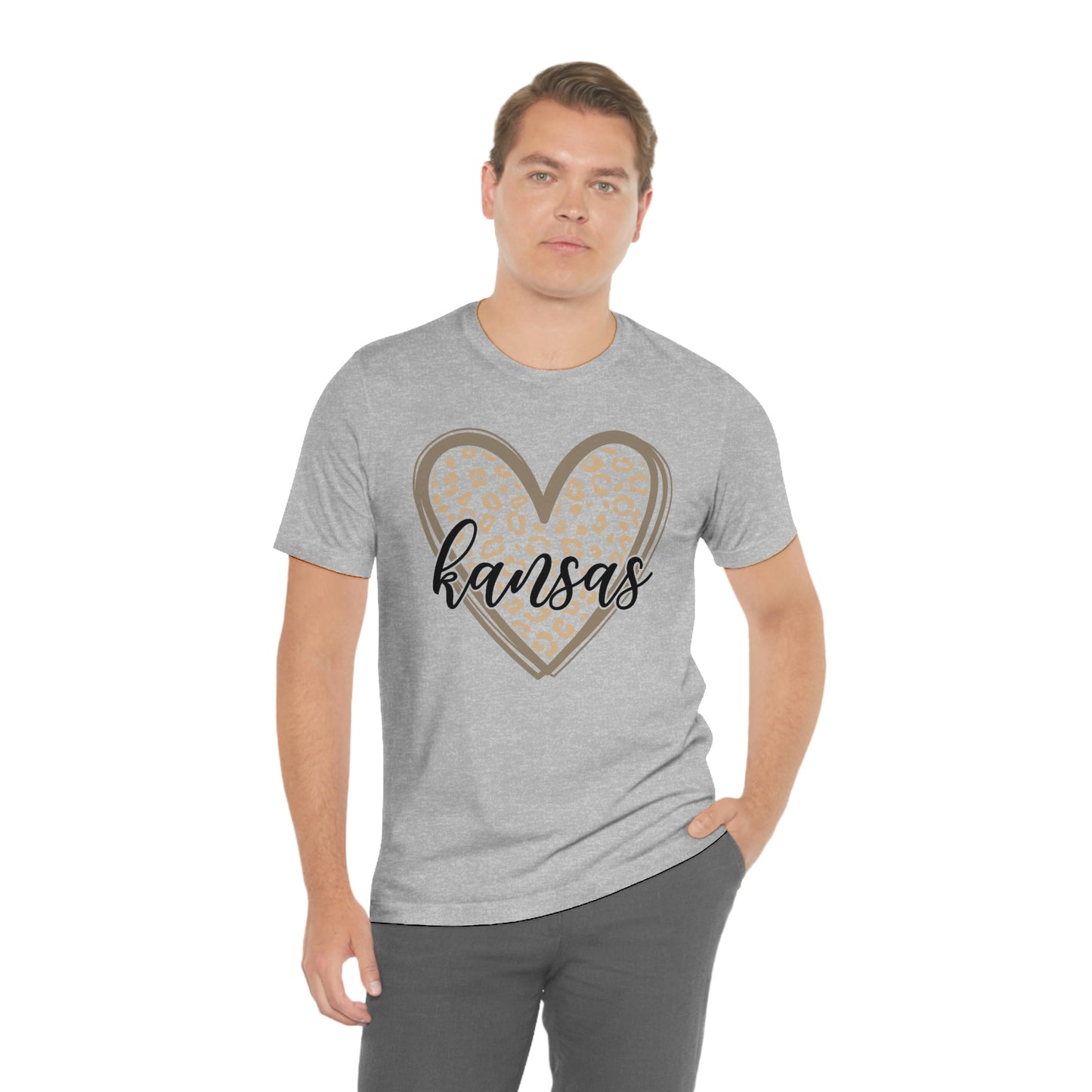 Kansas Gold Leopard Heart Black Script Short Sleeve T-shirt