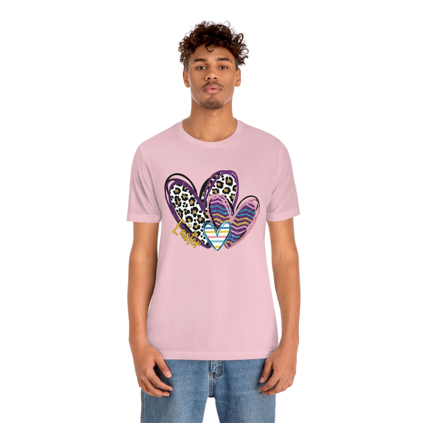 Hearts Leopard Print Stripes Unisex Jersey Short Sleeve Tee