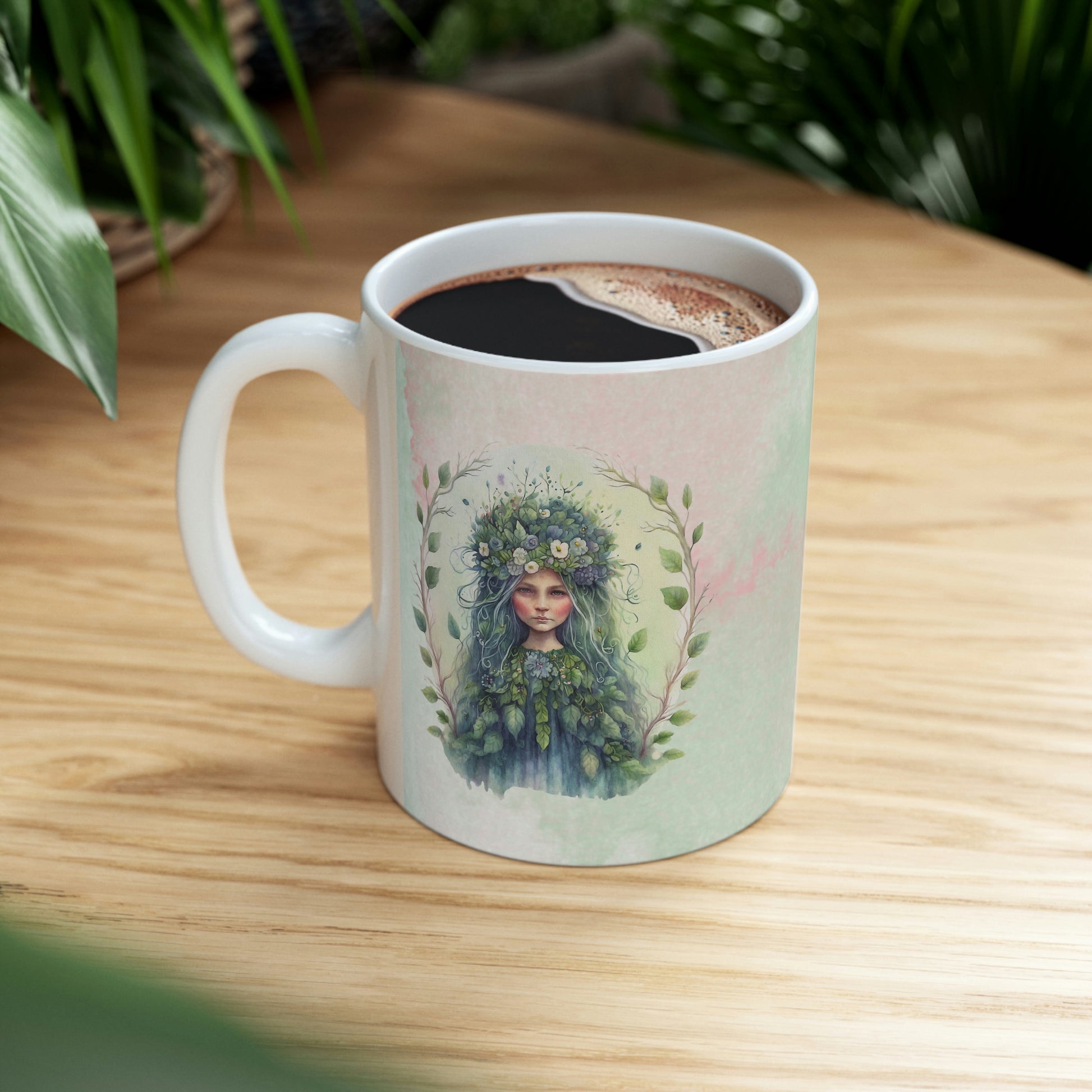 Girl in Flowers Watercolor Ceramic Mug 11oz