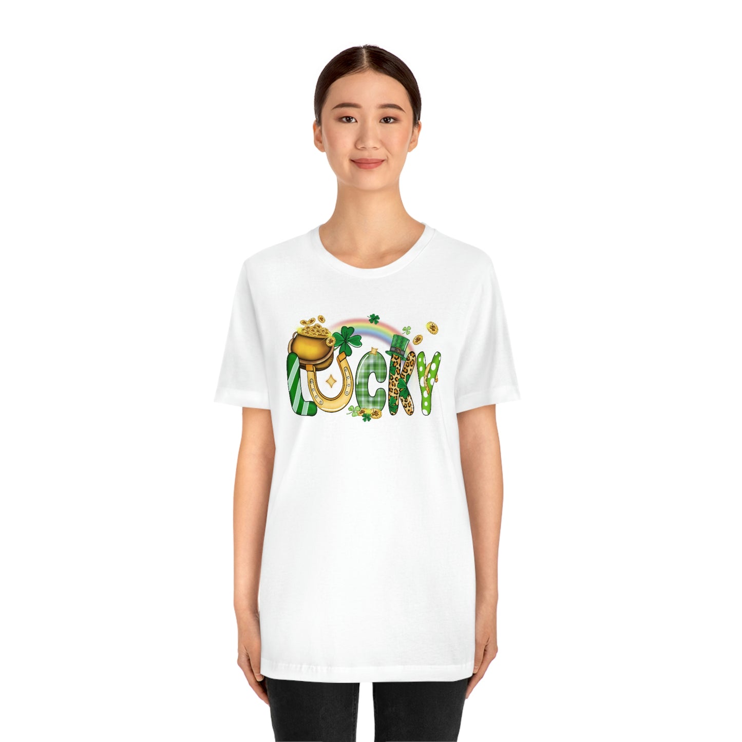 Lucky Rainbow Pot of Gold St. Patrick's Day Unisex Jersey Short Sleeve Tee