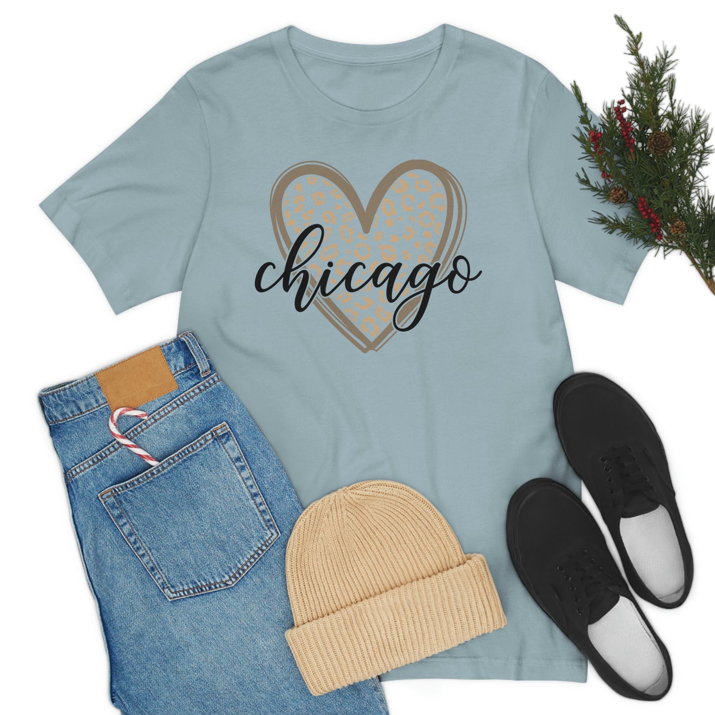 Chicago Gold Leopard Heart Black Script Short Sleeve T-shirt