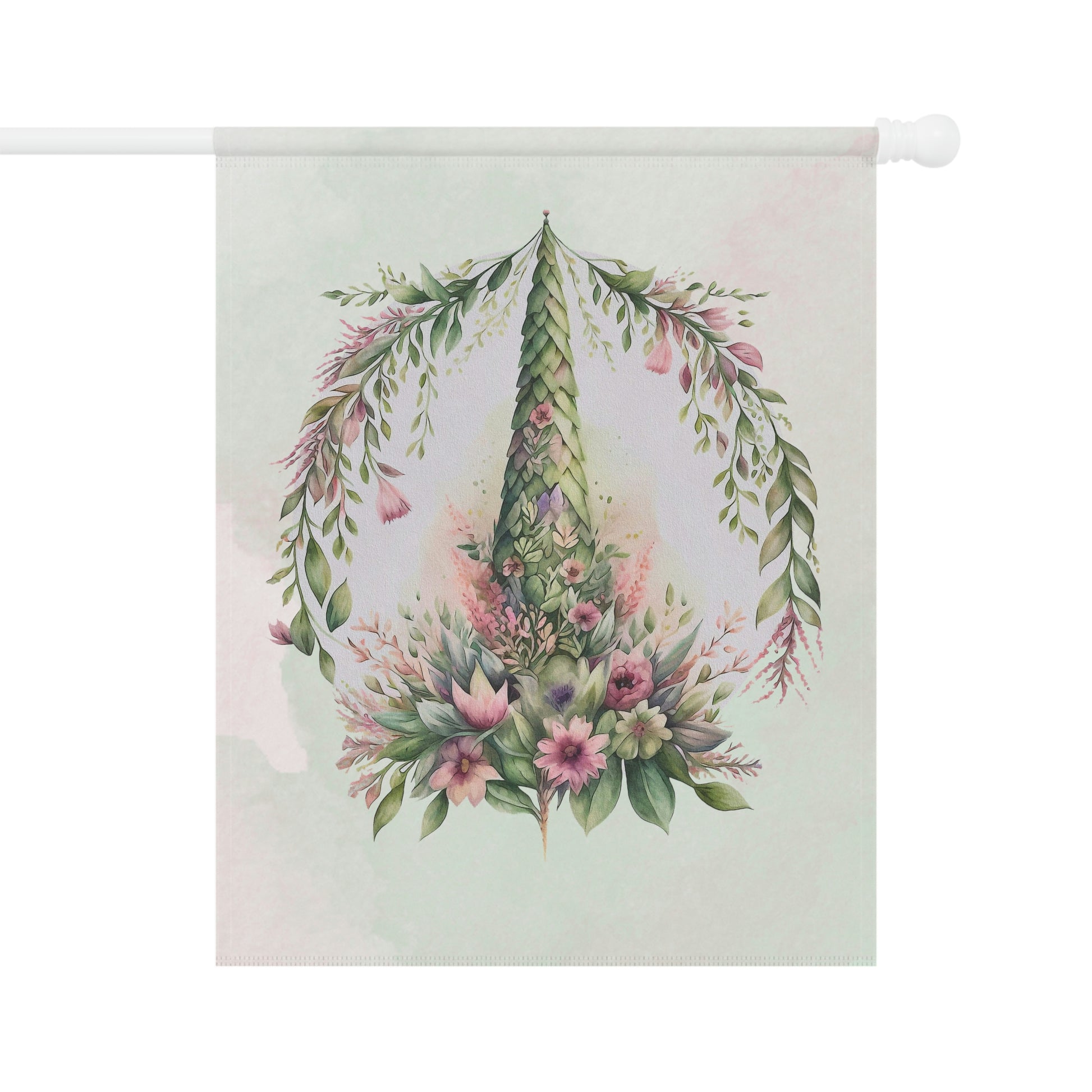 Spring Flower Topiary Watercolor Garden & House Banner