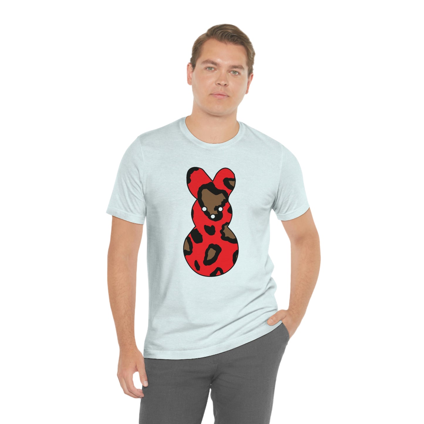 Red Leopard Print Bunny Easter Spring Print Unisex Jersey Short Sleeve Tee