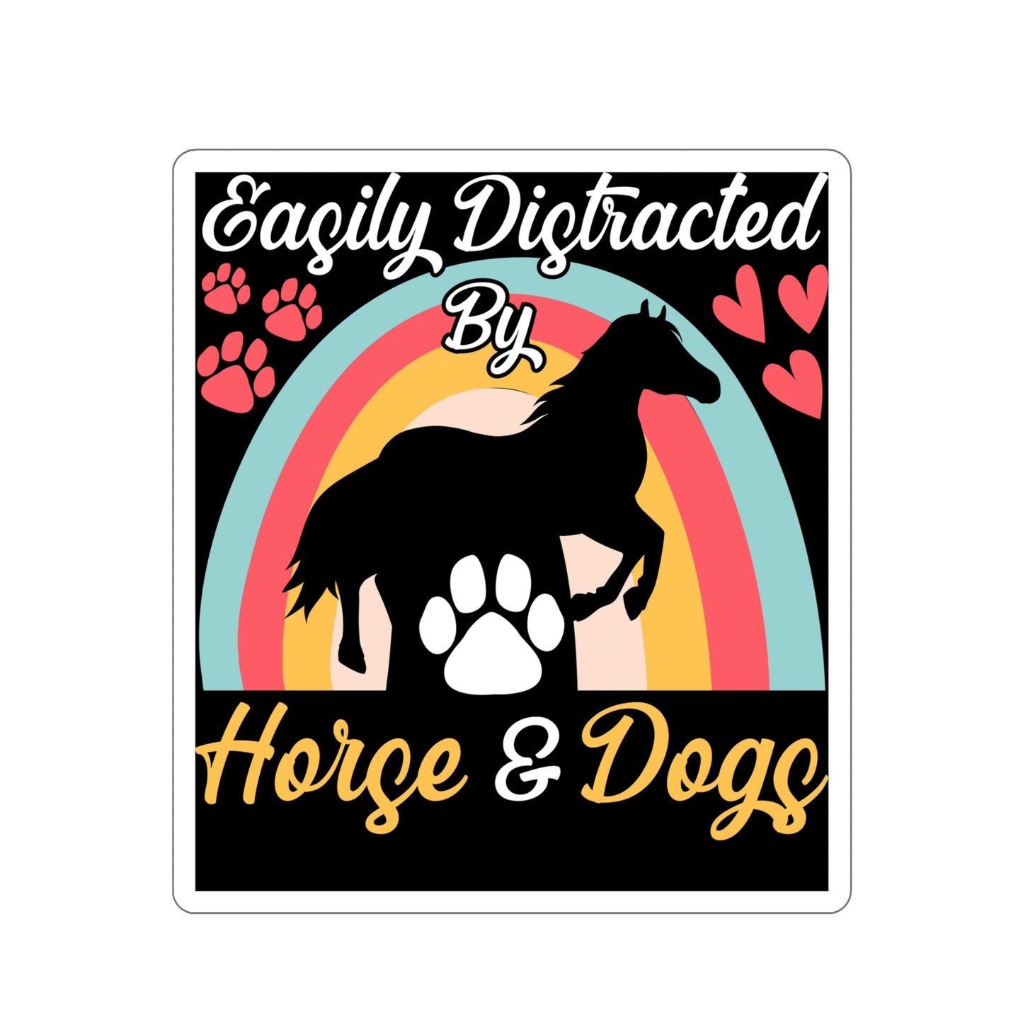 Easily Distracted by Horse & Dogs Die-Cut Stickers