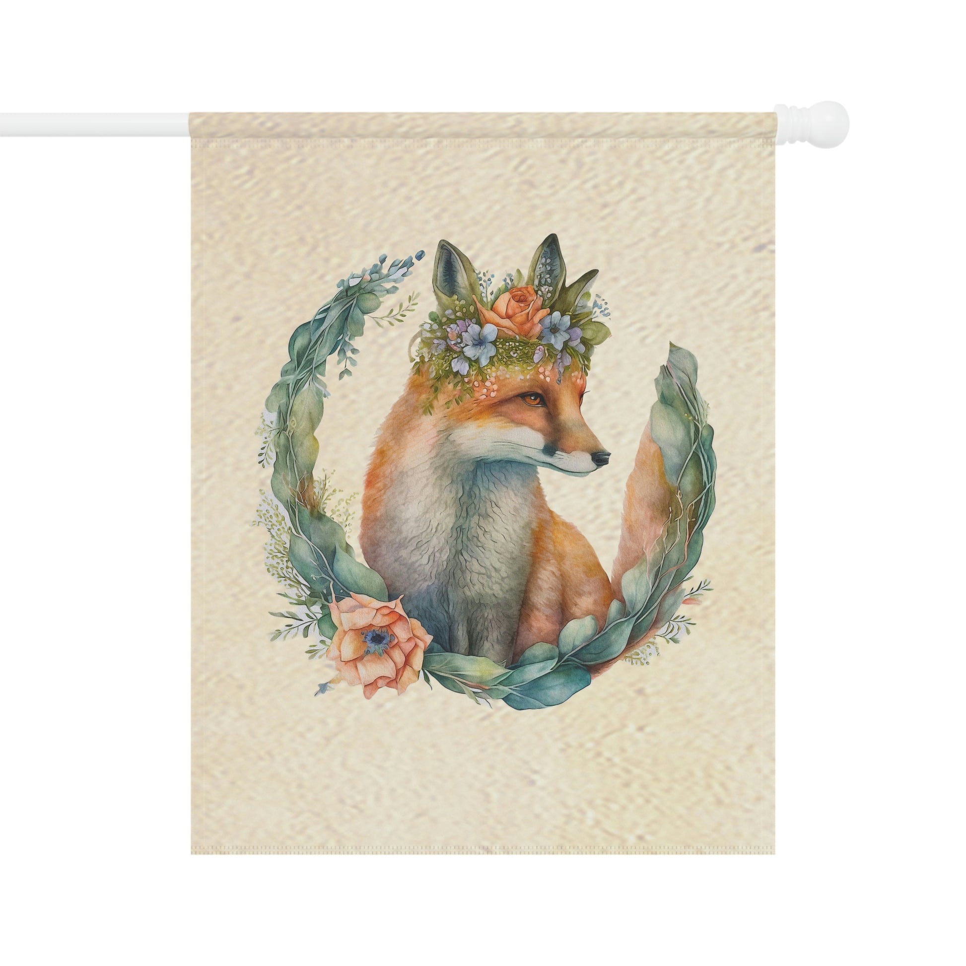 Watercolor Fox Peaking Through Wreath Garden & House Banner