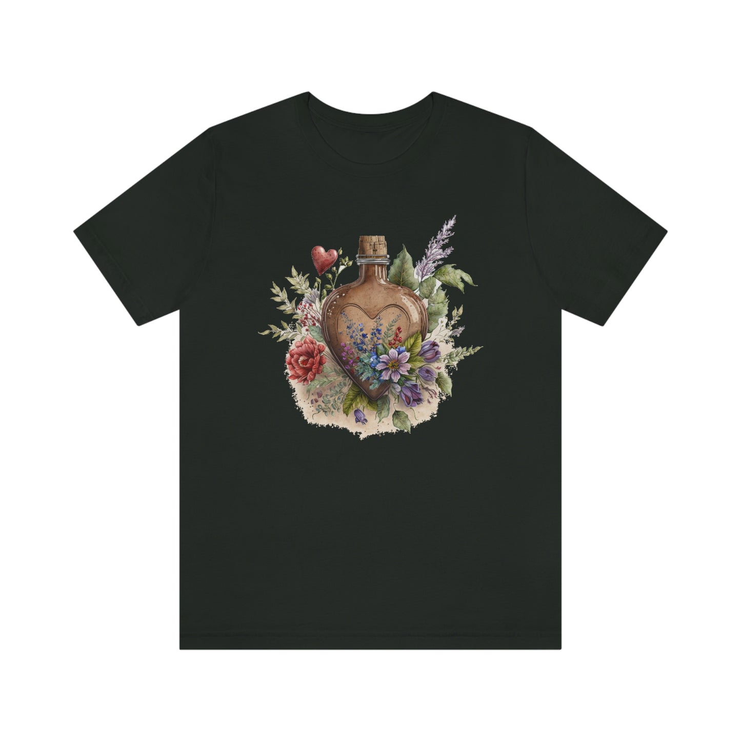 Vintage Bottle Floral Unisex Jersey Short Sleeve Tee