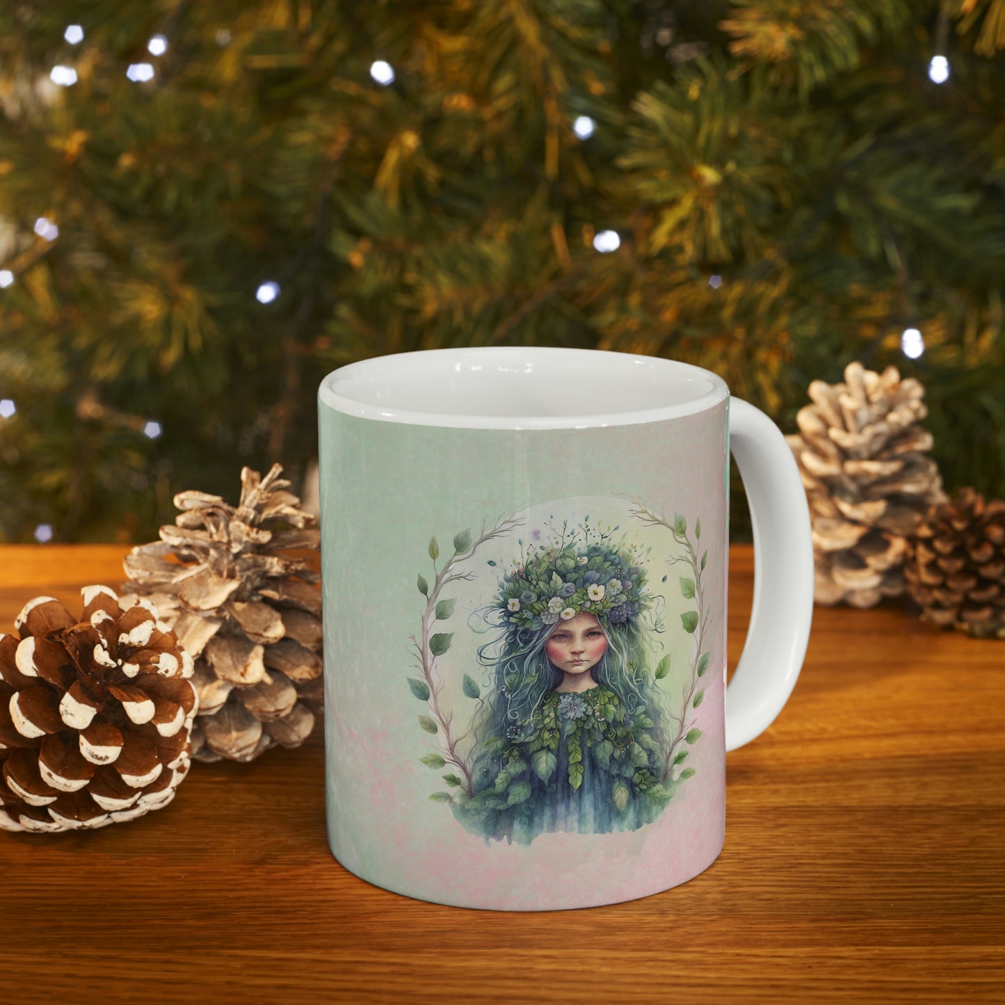 Girl in Flowers Watercolor Ceramic Mug 11oz