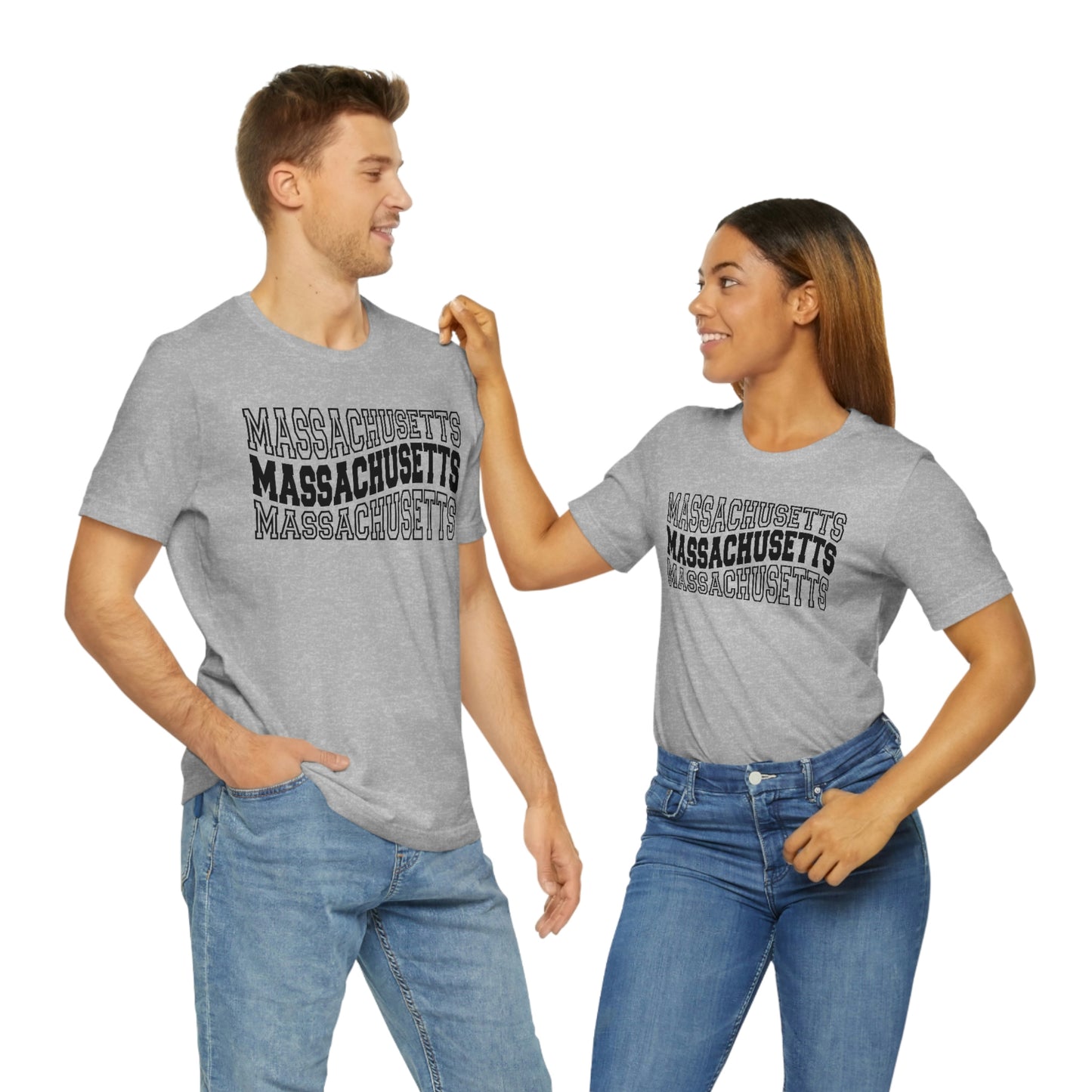 Massachusetts Varsity Letters Triple Wavy Short Sleeve T-shirt
