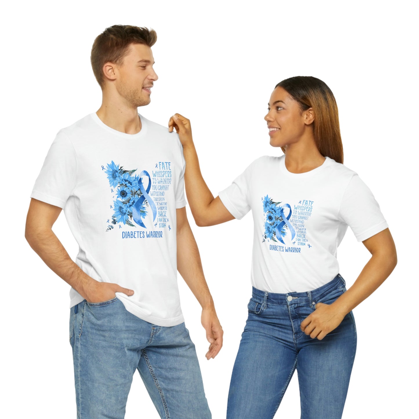 Fate Whispers to the Warrior Diabetes Awareness Print Unisex Jersey Short Sleeve Tee