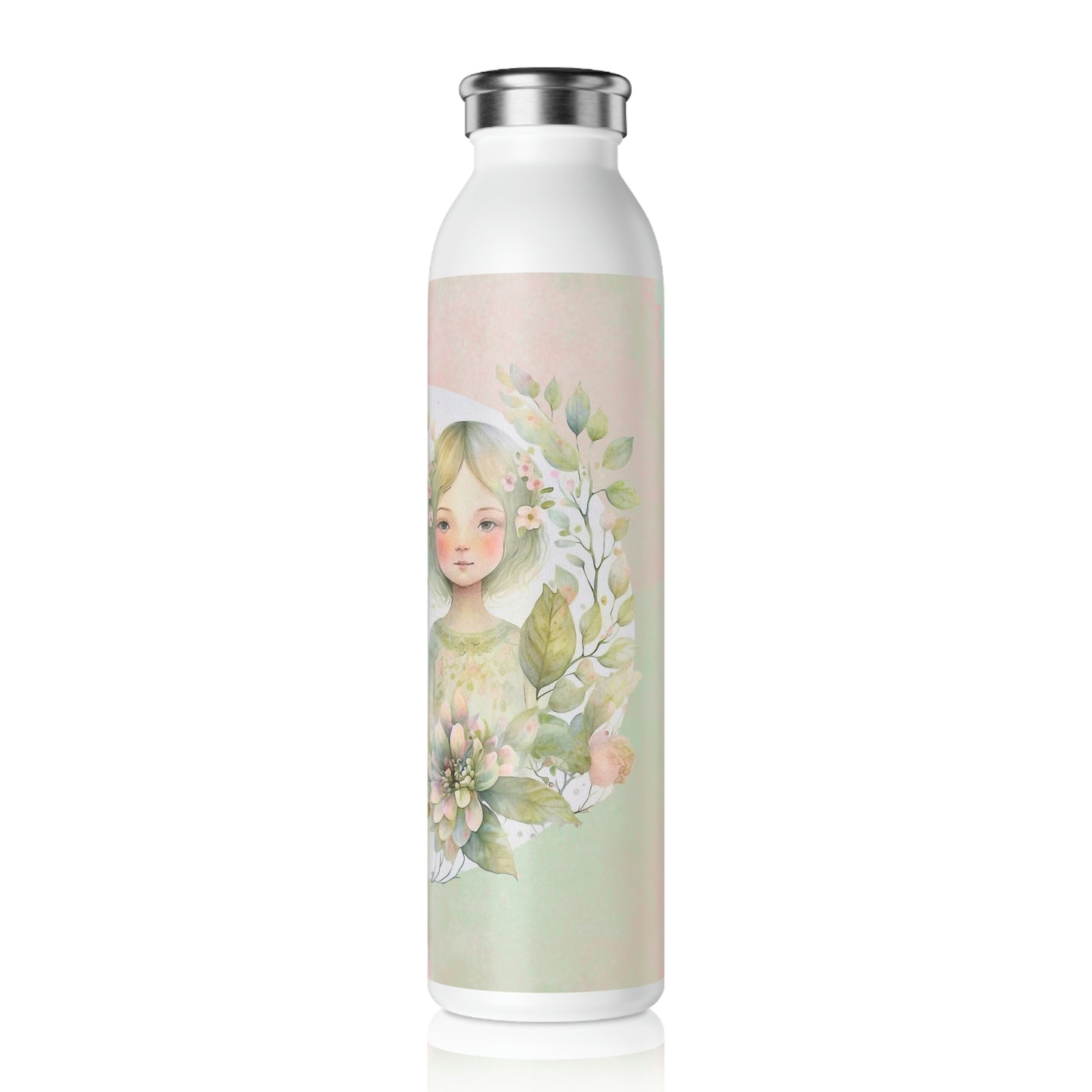 Girls Spring Flowers Watercolor Slim Water Bottle